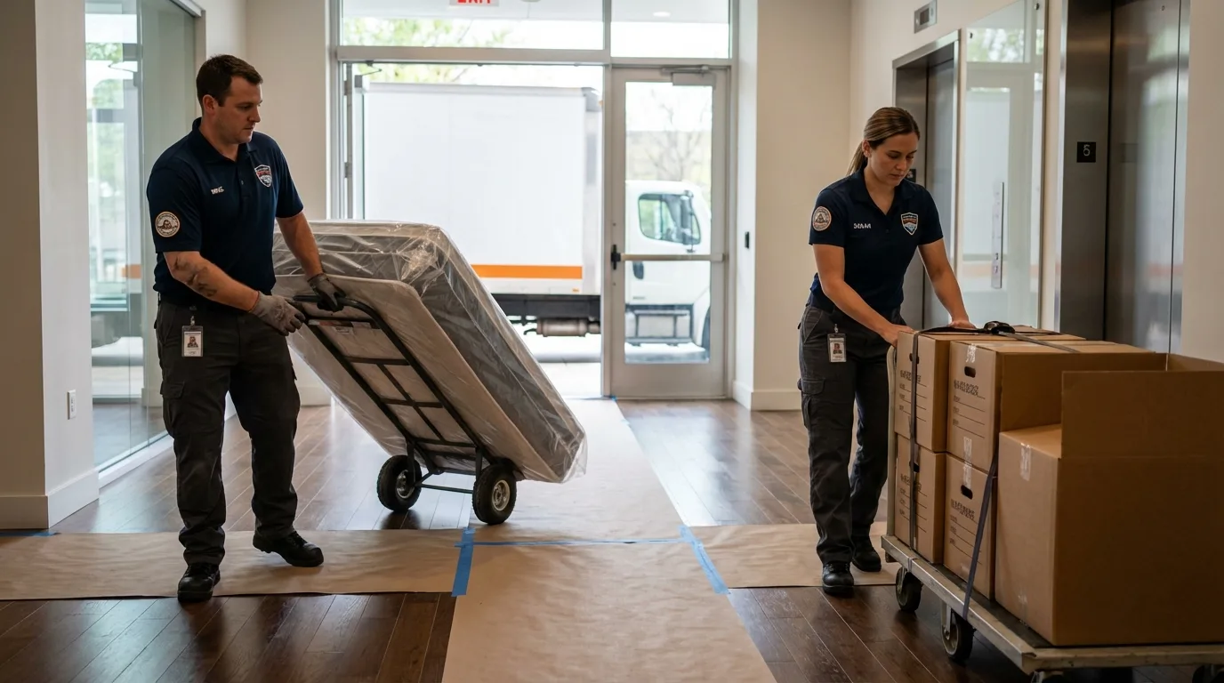 Professional apartment movers loading elevator in Paradise Valley, AZ